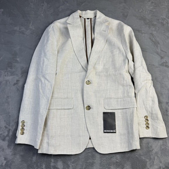 Bonobos Blazer Mens 36S Beige Plaid Linen Slim Fit Lanificio Luigi Zanieri Italy - Picture 1 of 16